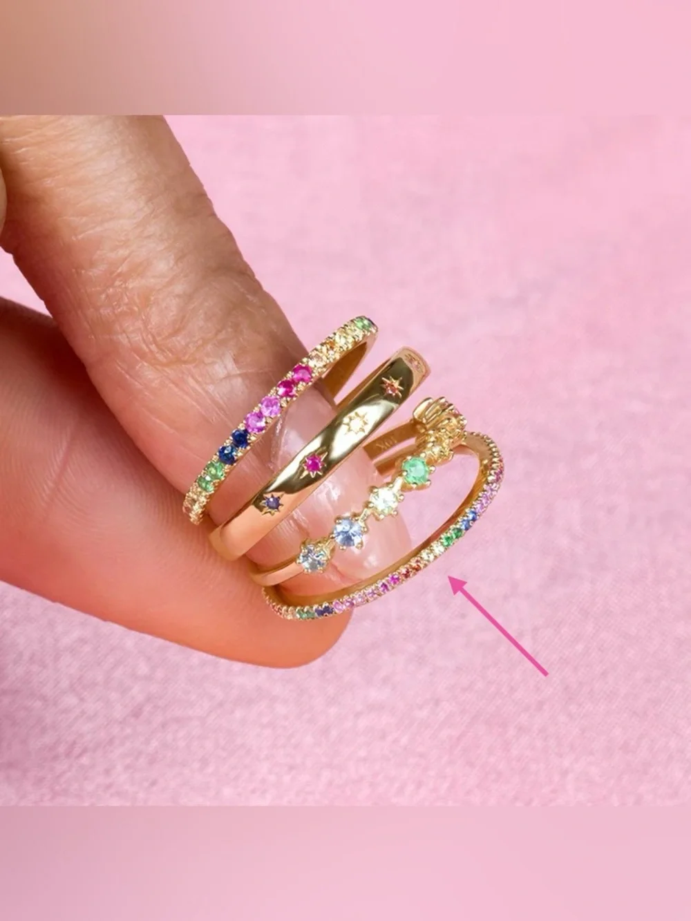 Gold Multicolor Gemstone Stackable Ring - Women